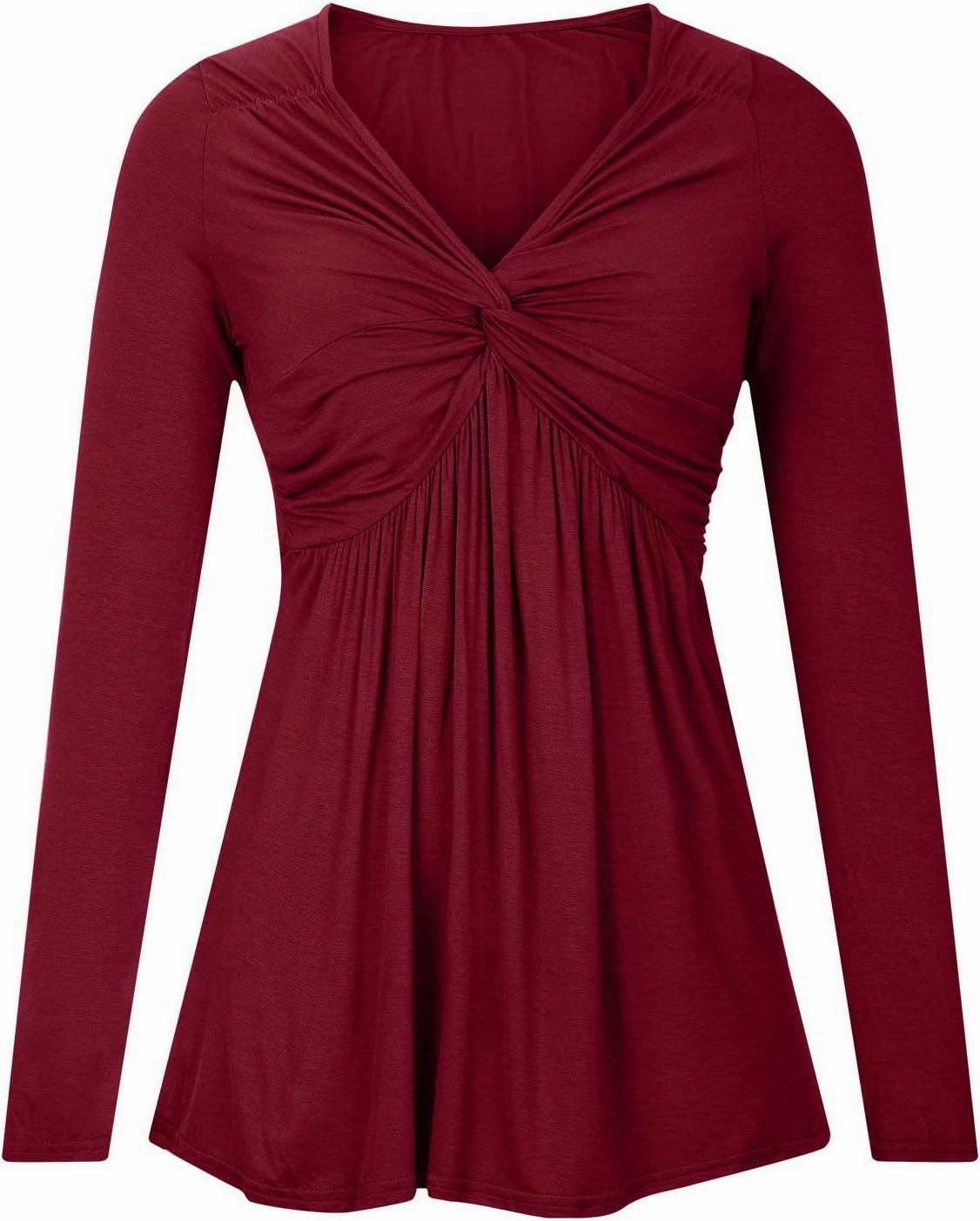 SMIDOW Womens Sexy Twist Front v Neck Tops Trendy Spring Long Sleeve Shirts Solid Casual Loose Comfy Pleated Blouse