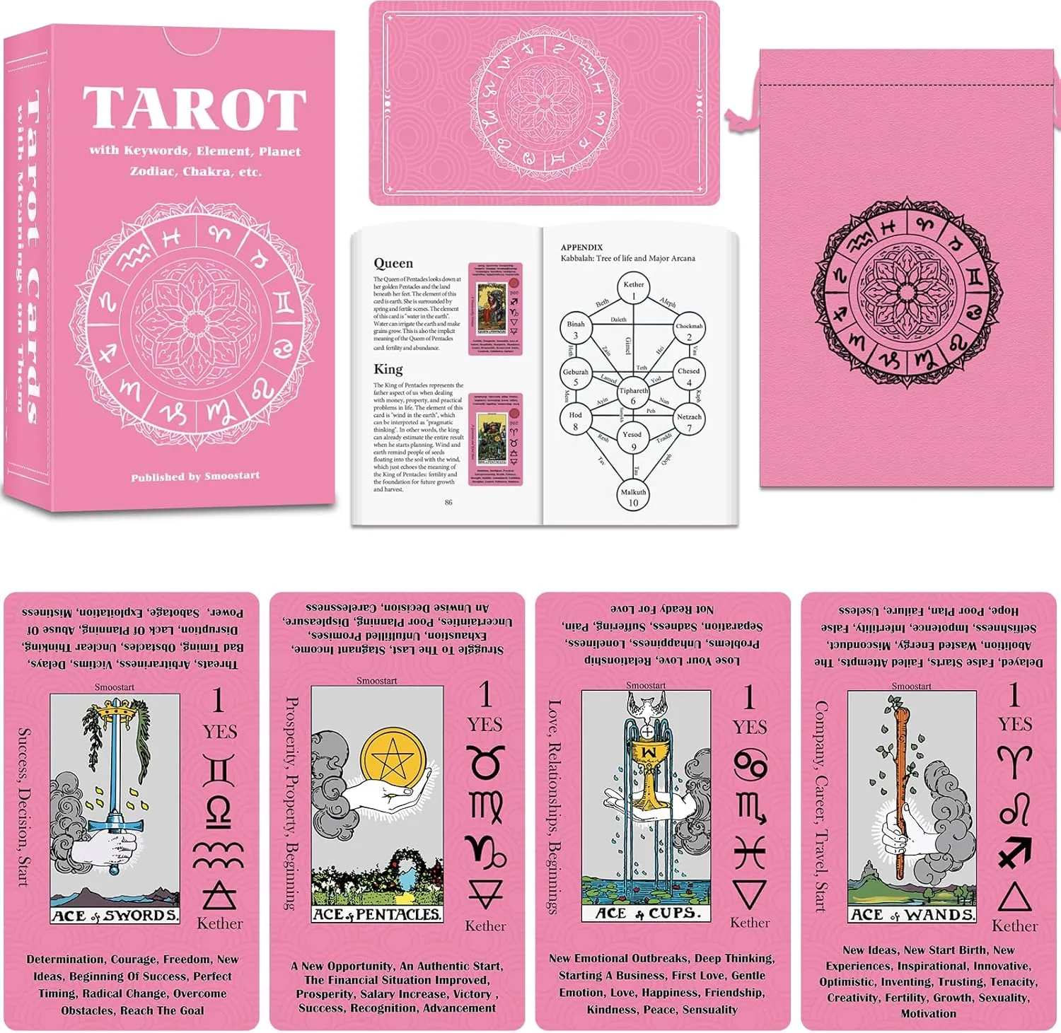Smoostart Tarot Cards for Beginners with Meanings On Them, Tarot Cards Deck with Guide Book, Comes with Exquisite Storage Bag