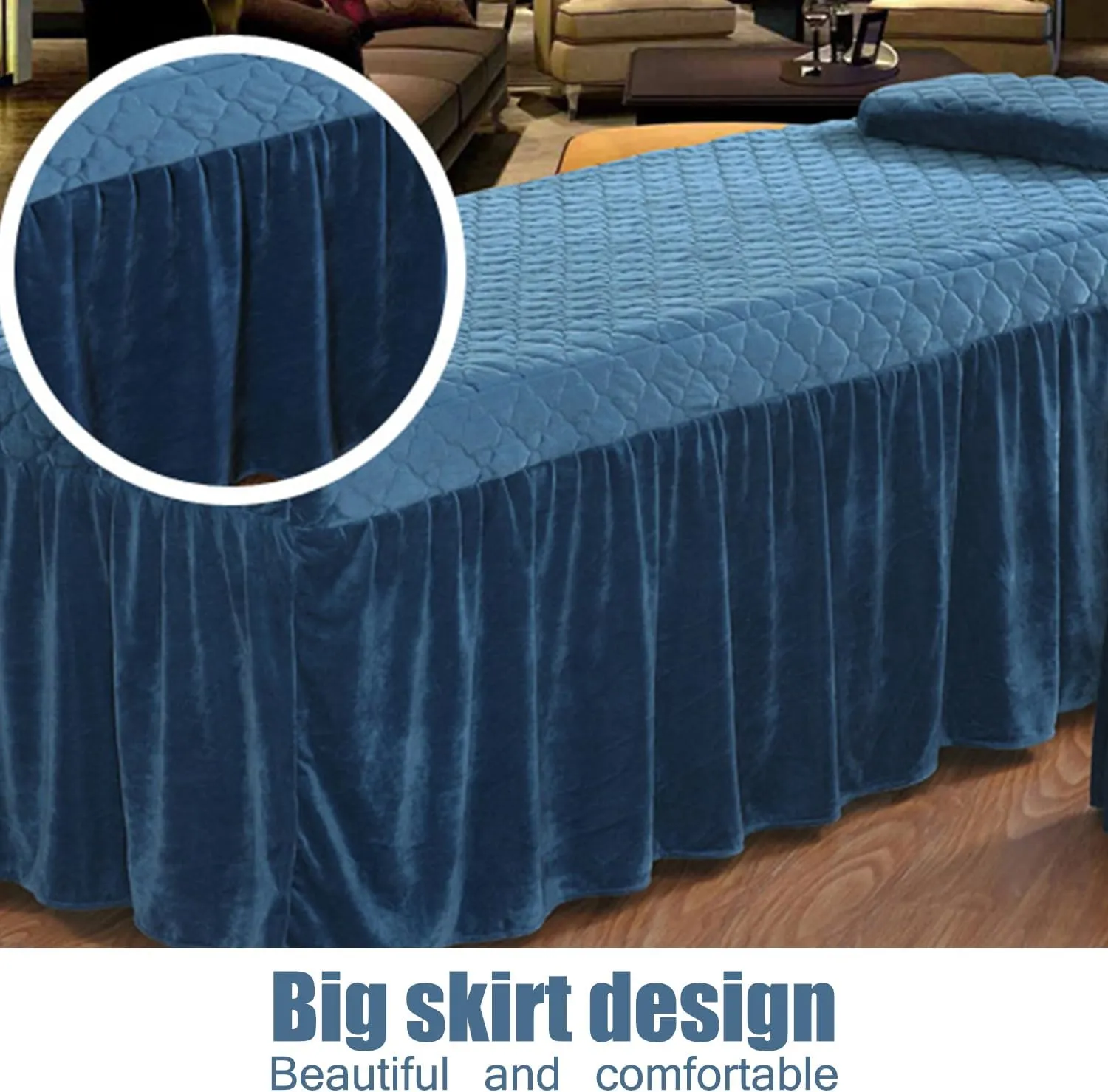 Solid Massage Bed Skirt Massage Bed Cover with Breath Hole Soft Crystal Velvet Spa Bed Cover with Skirt Massage Table Bed Sheet with Skirt Round Square Head Washable,B/Black,60 * 180cm(R)