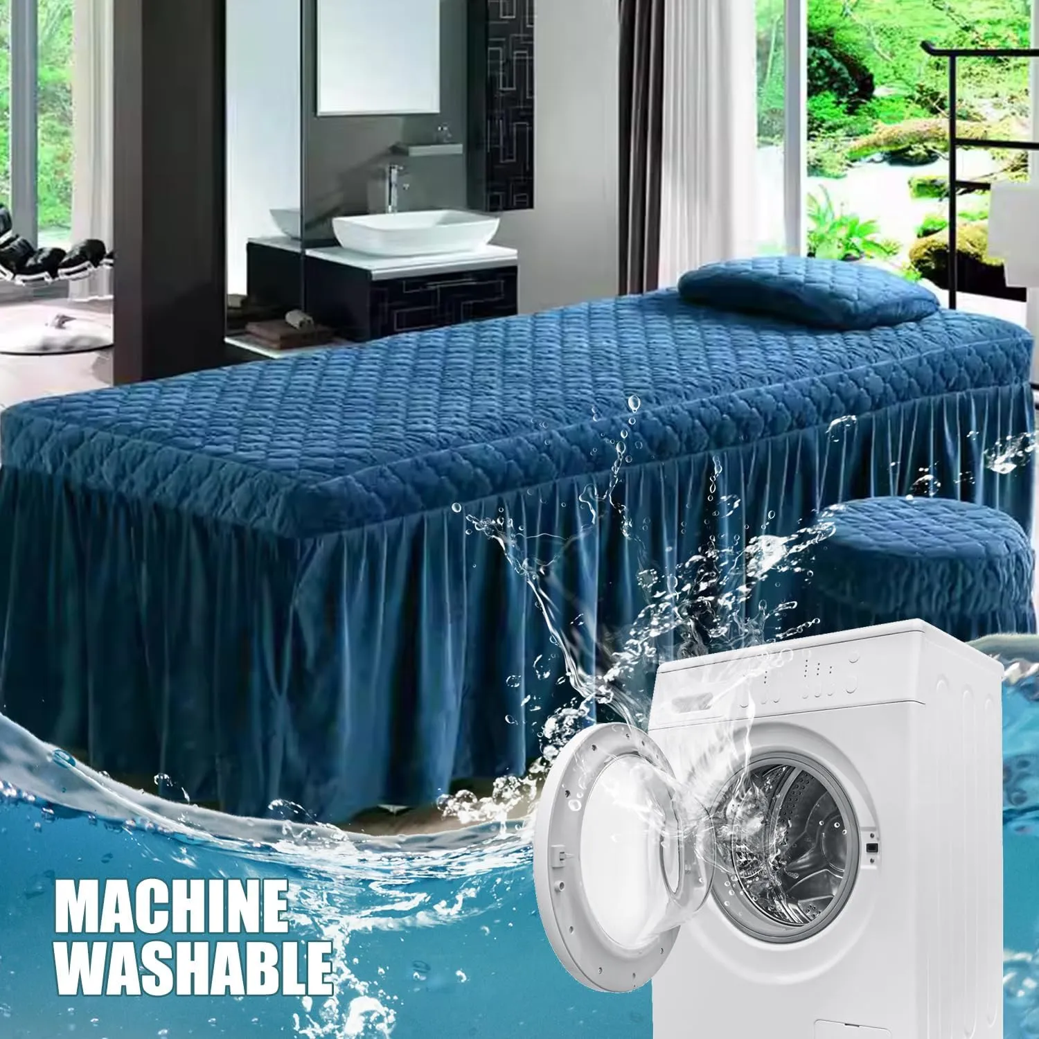 Solid Massage Bed Skirt Massage Bed Cover with Breath Hole Soft Crystal Velvet Spa Bed Cover with Skirt Massage Table Bed Sheet with Skirt Round Square Head Washable,B/Black,60 * 180cm(R)