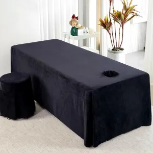 Solid Massage Bed Skirt Massage Bed Cover with Breath Hole Soft Crystal Velvet Spa Bed Cover with Skirt Massage Table Bed Sheet with Skirt Round Square Head Washable,B/Black,60 * 180cm(R)
