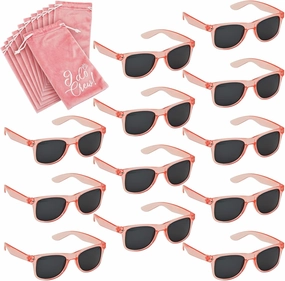 Sparkle and Bash Set of 12 Bachelorette Sunglasses for Bridal Shower, Bridesmaids Gifts for I Do Crew, Bachelorette Party Favors, Engagement Celebration, Wedding, Velvet Pouch Included (Pink)