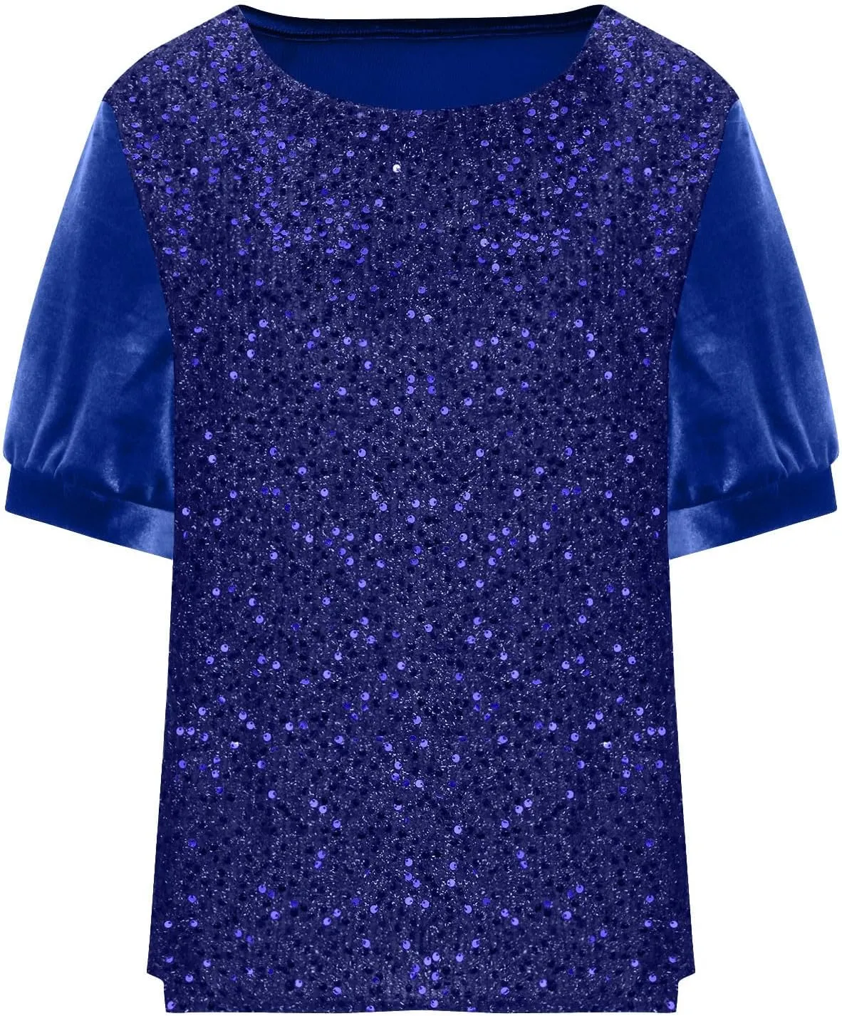Sparkly Tops for Women Fashion Sequin Half Sleeve Shirts Casual Soft Crewneck Velvet Sparkly Shimmer Party Blouses