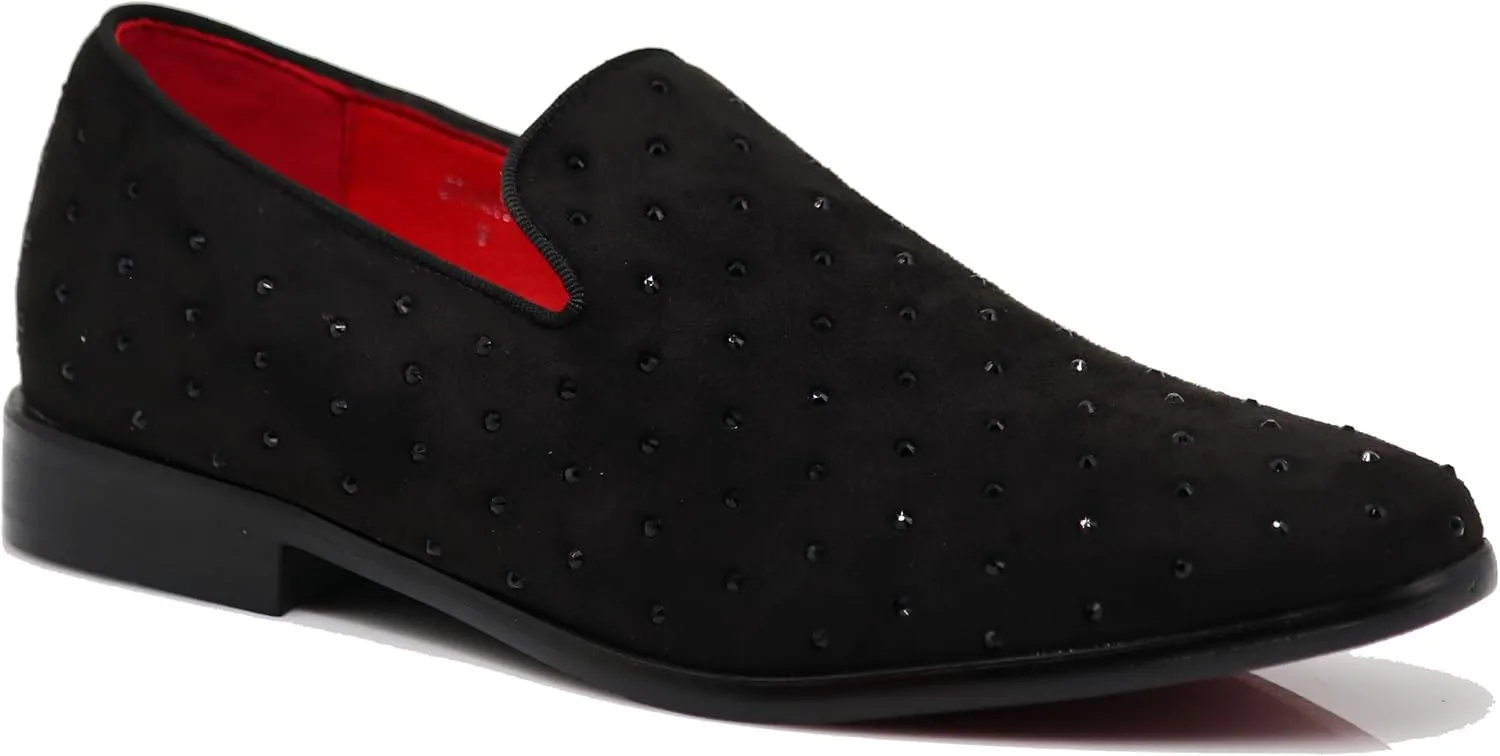 SPK26 Men's Vintage Velvet Rhinestone Designer Dress Loafers Slip On Shoes Classic Tuxedo Dress Shoes