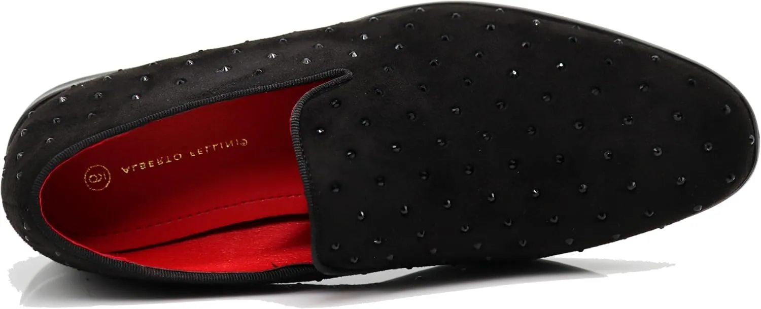SPK26 Men's Vintage Velvet Rhinestone Designer Dress Loafers Slip On Shoes Classic Tuxedo Dress Shoes