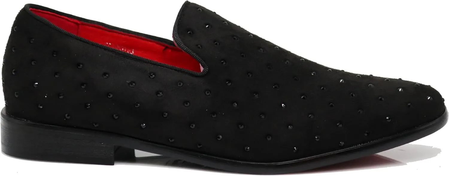 SPK26 Men's Vintage Velvet Rhinestone Designer Dress Loafers Slip On Shoes Classic Tuxedo Dress Shoes