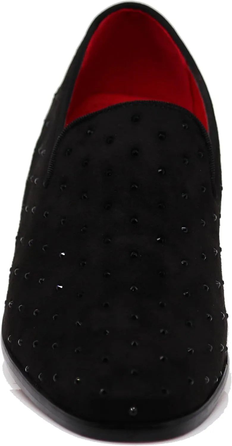 SPK26 Men's Vintage Velvet Rhinestone Designer Dress Loafers Slip On Shoes Classic Tuxedo Dress Shoes