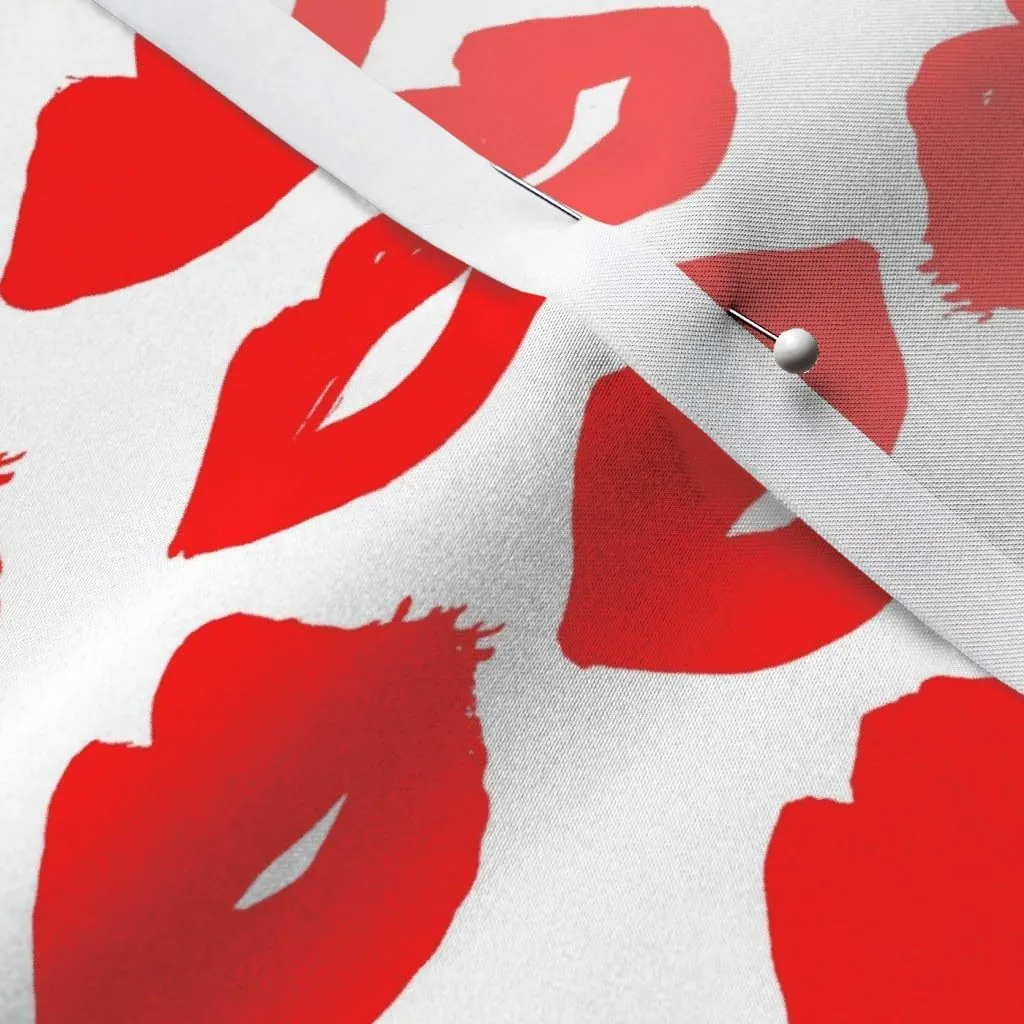 Spoonflower Fabric - Lips Kisses Red White Valentines Love Lipstick Beauty Fashion Makeup Printed on Satin Fabric by The Yard - Sewing Lining Apparel Fashion Blankets Decor
