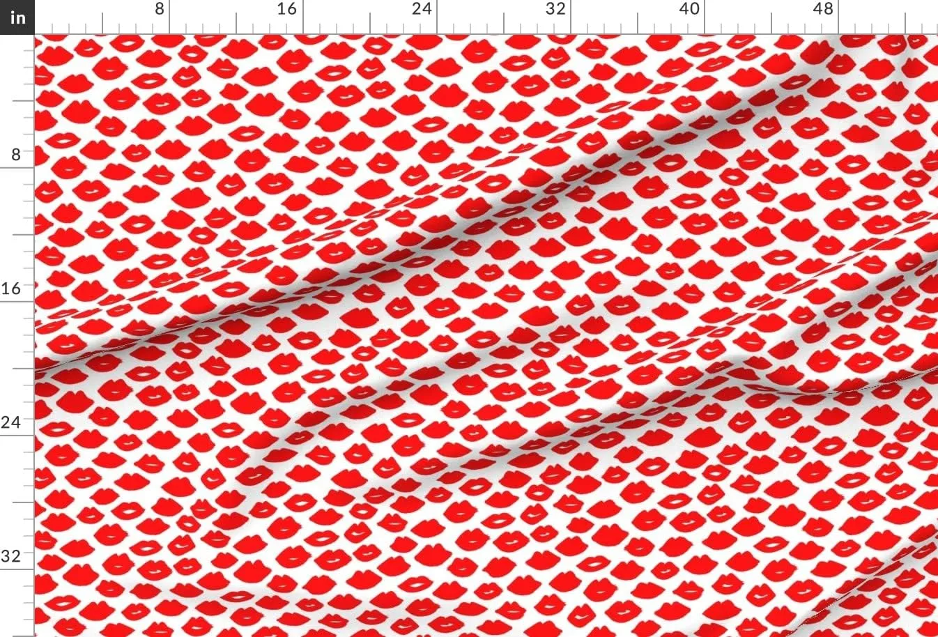 Spoonflower Fabric - Lips Kisses Red White Valentines Love Lipstick Beauty Fashion Makeup Printed on Satin Fabric by The Yard - Sewing Lining Apparel Fashion Blankets Decor