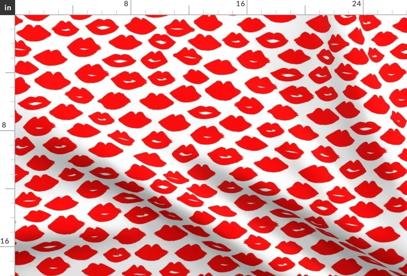 Spoonflower Fabric - Lips Kisses Red White Valentines Love Lipstick Beauty Fashion Makeup Printed on Satin Fabric by The Yard - Sewing Lining Apparel Fashion Blankets Decor