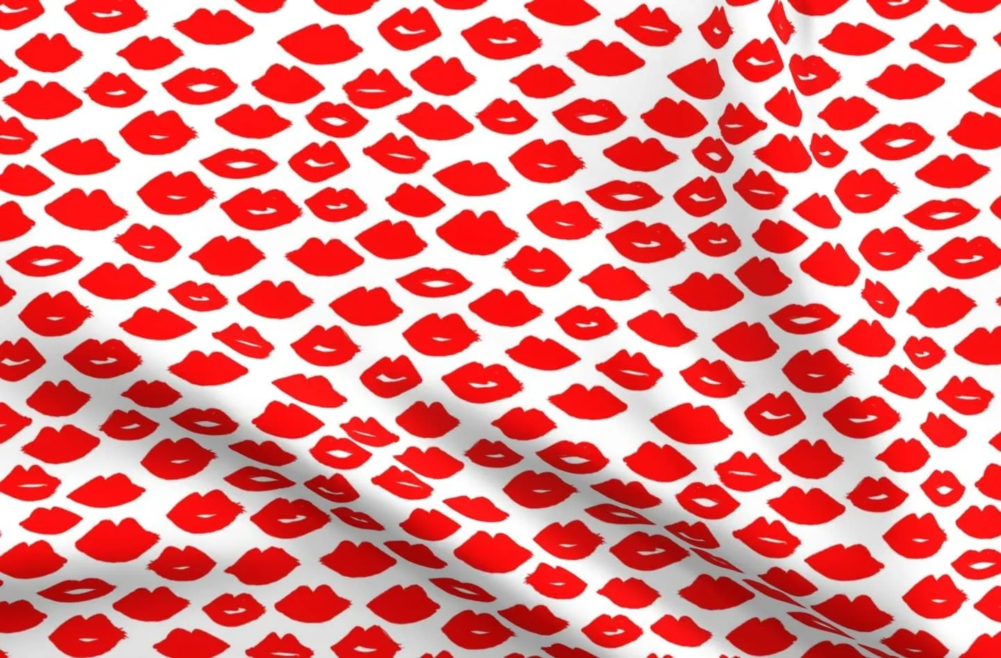 Spoonflower Fabric - Lips Kisses Red White Valentines Love Lipstick Beauty Fashion Makeup Printed on Satin Fabric by The Yard - Sewing Lining Apparel Fashion Blankets Decor