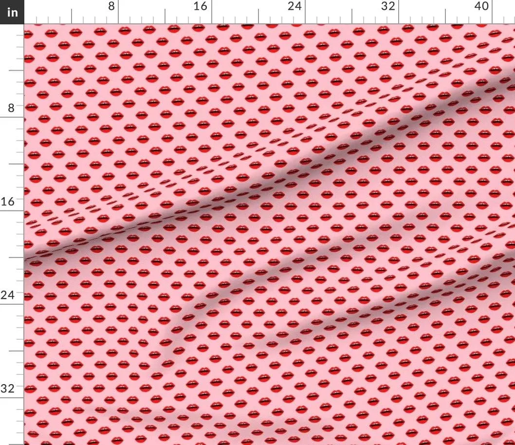 Spoonflower Fabric - Lips Red Lipstick Girls Beauty Makeup Cute Valentines Day Girl Printed on Petal Signature Cotton Fabric by The Yard - Sewing Quilting Apparel Crafts Decor