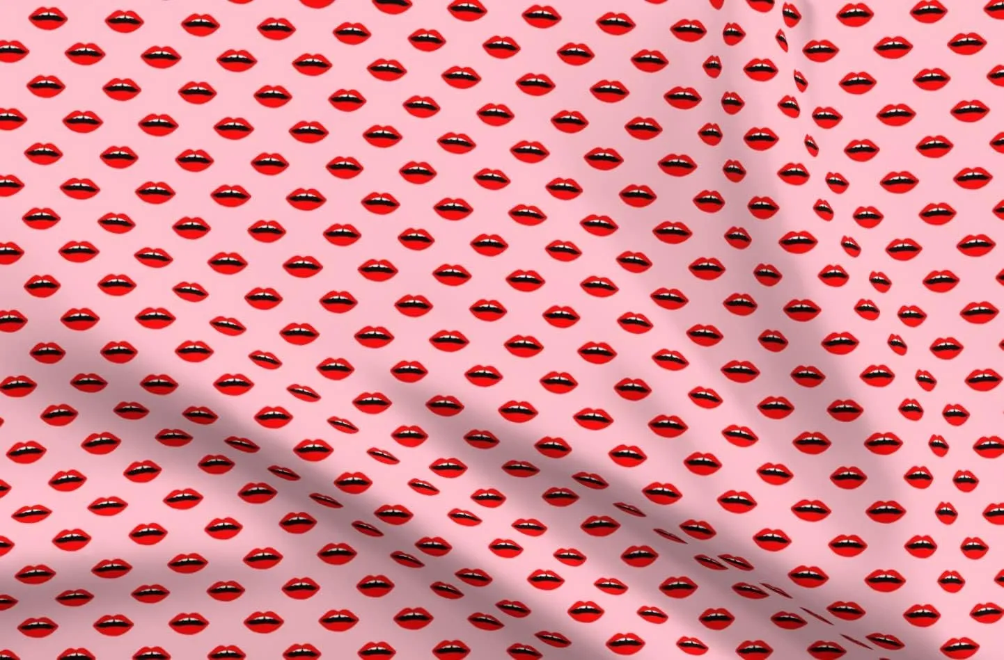 Spoonflower Fabric - Lips Red Lipstick Girls Beauty Makeup Cute Valentines Day Girl Printed on Petal Signature Cotton Fabric by The Yard - Sewing Quilting Apparel Crafts Decor