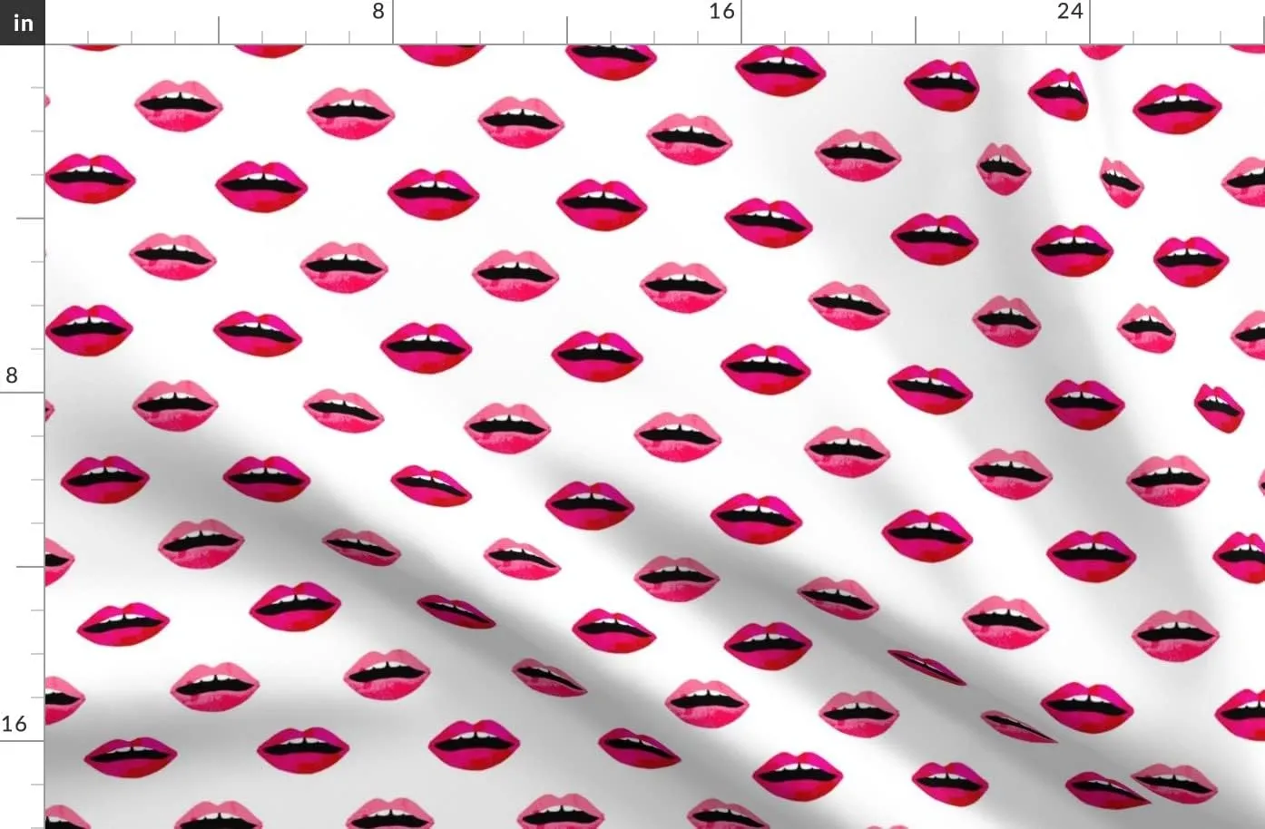Spoonflower Fabric - Love Lipstick Pink Red Lips Valentines Beauty Makeup Print Printed on Denim Fabric by The Yard - Bottomweight Apparel Home Decor Upholstery