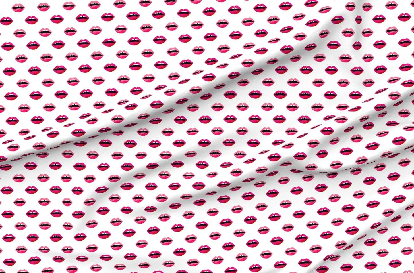 Spoonflower Fabric - Love Lipstick Pink Red Lips Valentines Beauty Makeup Print Printed on Denim Fabric by The Yard - Bottomweight Apparel Home Decor Upholstery