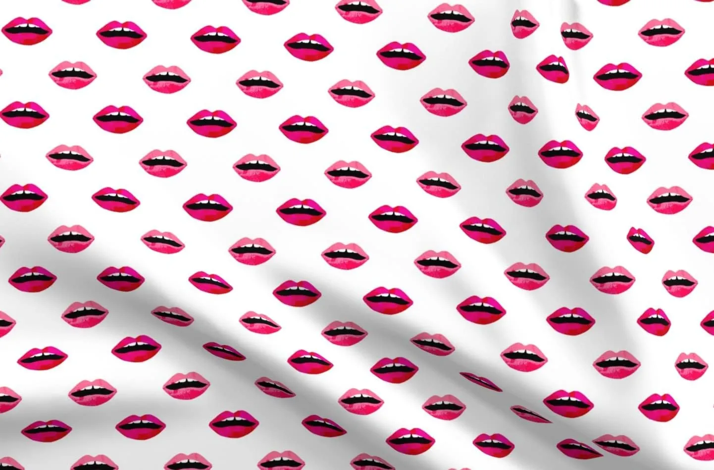 Spoonflower Fabric - Love Lipstick Pink Red Lips Valentines Beauty Makeup Print Printed on Denim Fabric by The Yard - Bottomweight Apparel Home Decor Upholstery
