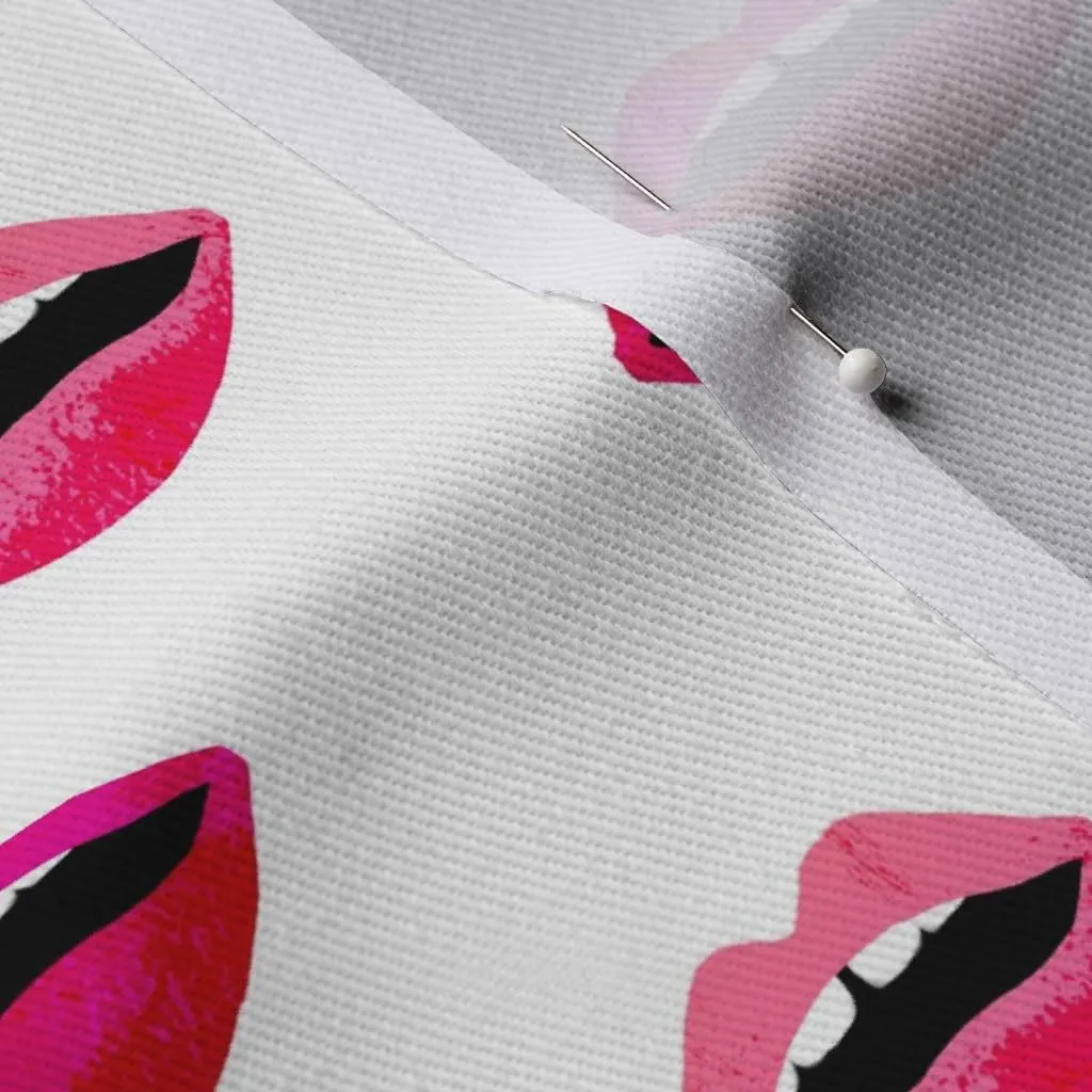 Spoonflower Fabric - Love Lipstick Pink Red Lips Valentines Beauty Makeup Print Printed on Denim Fabric by The Yard - Bottomweight Apparel Home Decor Upholstery