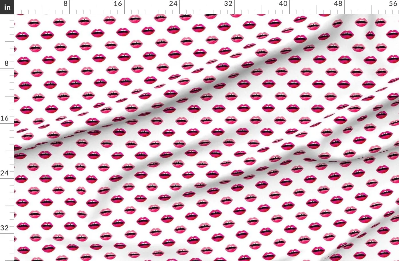 Spoonflower Fabric - Love Lipstick Pink Red Lips Valentines Beauty Makeup Print Printed on Denim Fabric by The Yard - Bottomweight Apparel Home Decor Upholstery