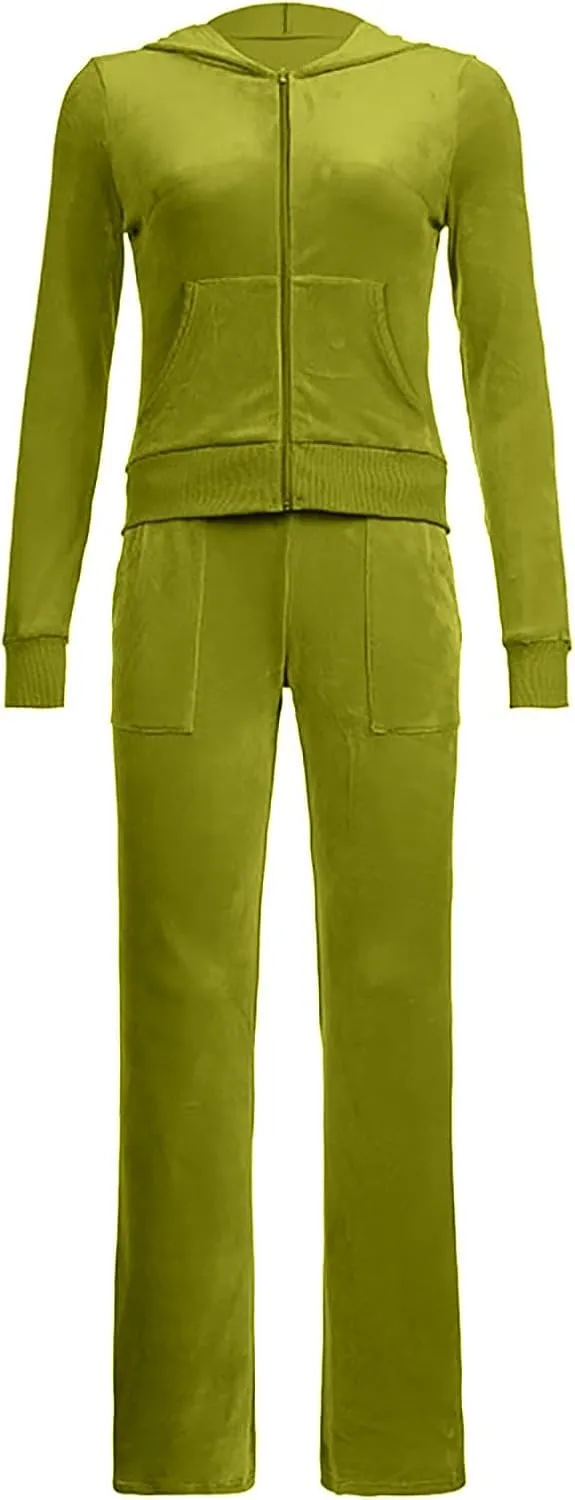 Stessotudo Lounge Sets for Women Zip Up Casual 2 Piece Pant Sets Long Sleeve Hooded Sweatshirts Comfy Velvet Fashion Outfits