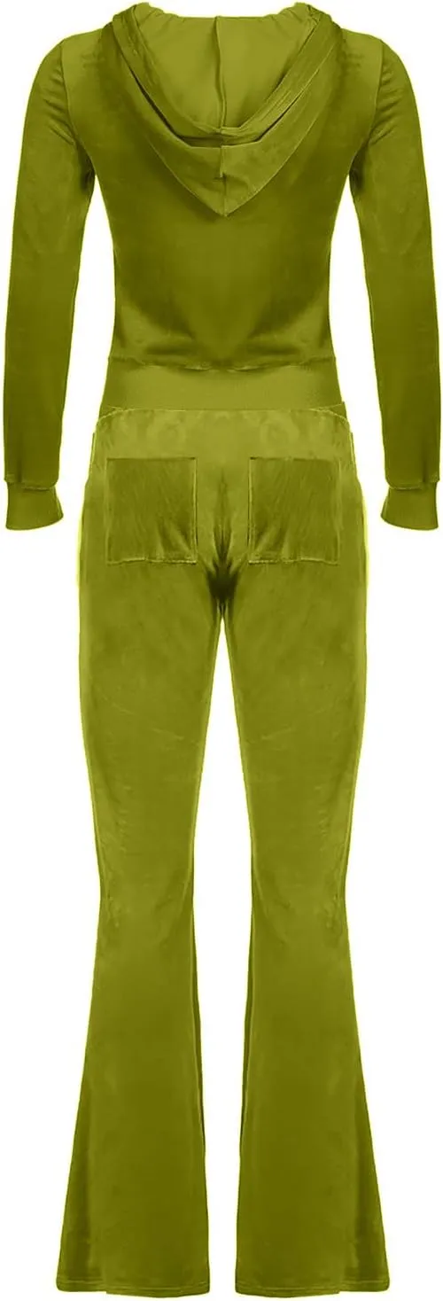 Stessotudo Lounge Sets for Women Zip Up Casual 2 Piece Pant Sets Long Sleeve Hooded Sweatshirts Comfy Velvet Fashion Outfits