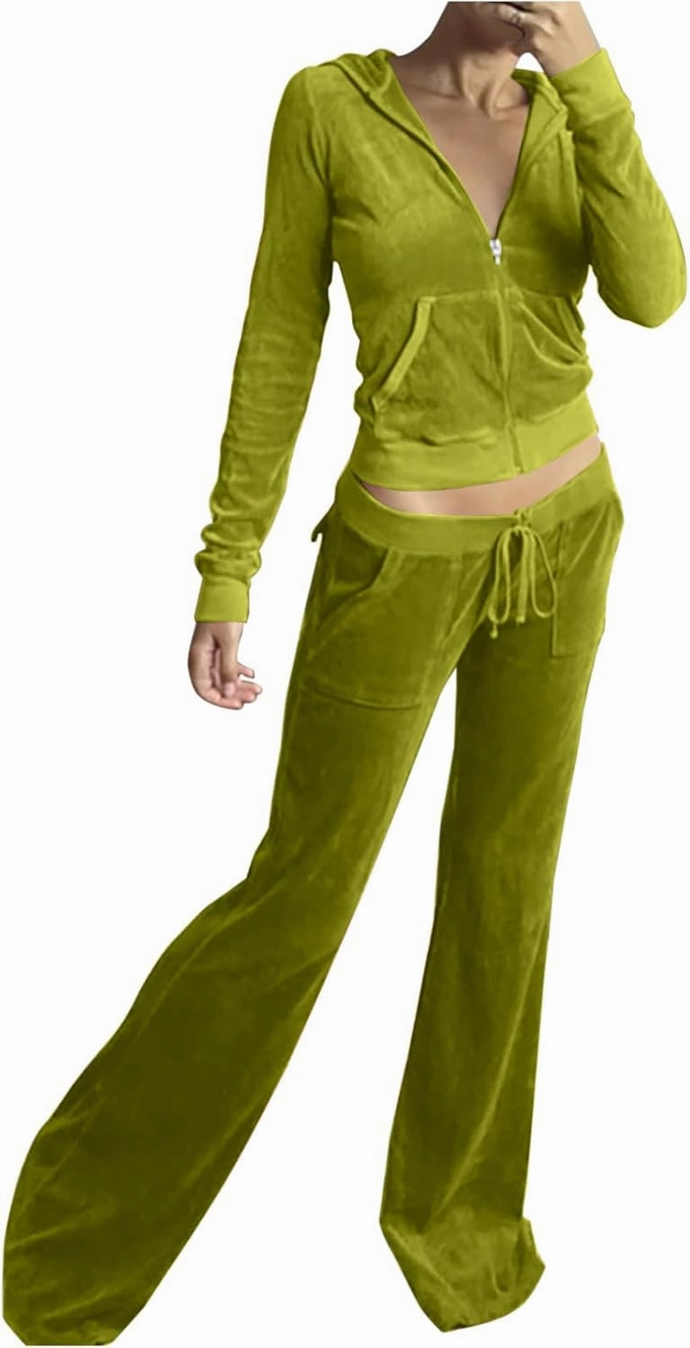 Stessotudo Lounge Sets for Women Zip Up Casual 2 Piece Pant Sets Long Sleeve Hooded Sweatshirts Comfy Velvet Fashion Outfits