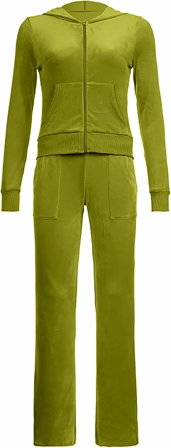 Stessotudo Lounge Sets for Women Zip Up Casual 2 Piece Pant Sets Long Sleeve Hooded Sweatshirts Comfy Velvet Fashion Outfits
