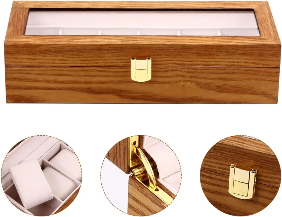STOBAZA 1pc Slot Wooden Watch Box Organizer Removable Pillows Elegant Watch Storage Case for Home Display Support Pillows Window Design Stylish and Easy to Clean