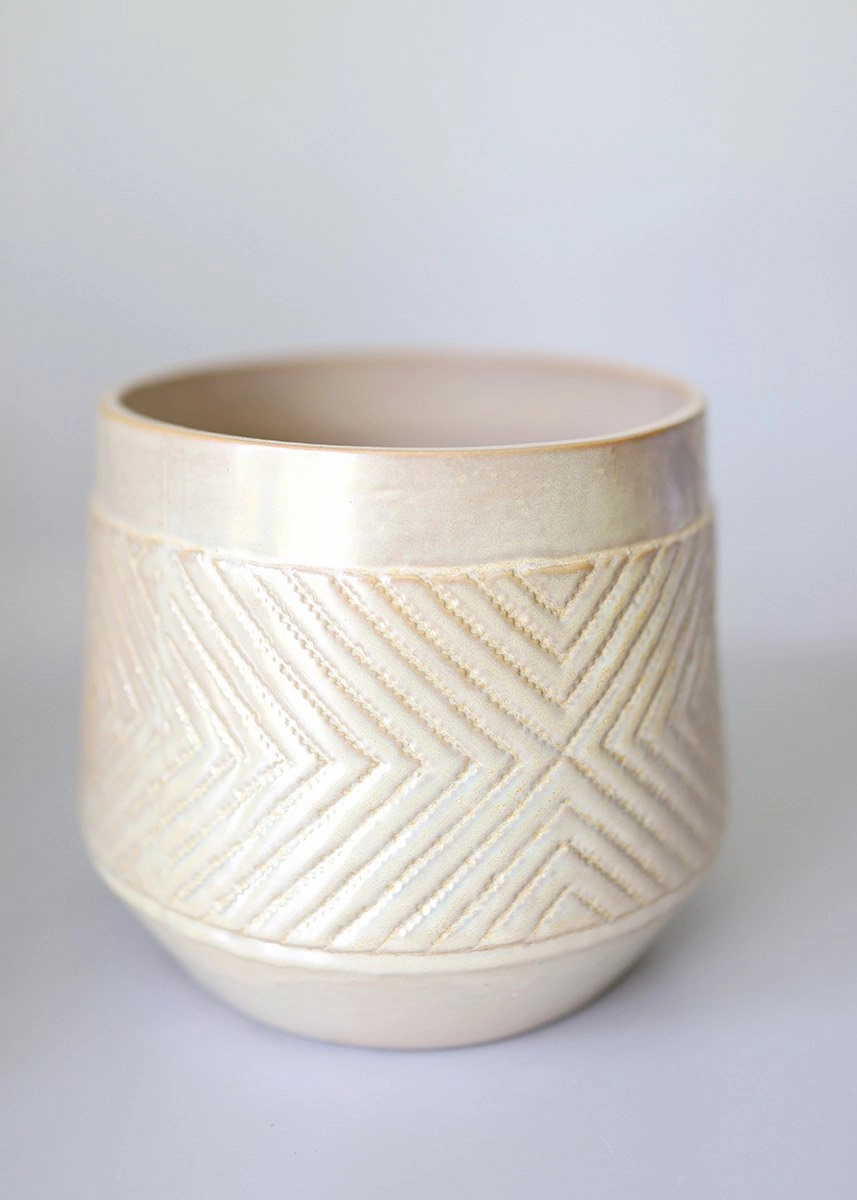 Stoneware Flower Pot in Blush Pink Pearlized Glaze