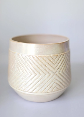 Stoneware Flower Pot in Blush Pink Pearlized Glaze