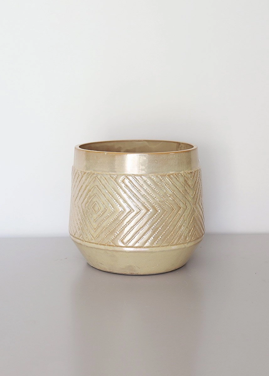 Stoneware Flower Pot in Blush Pink Pearlized Glaze
