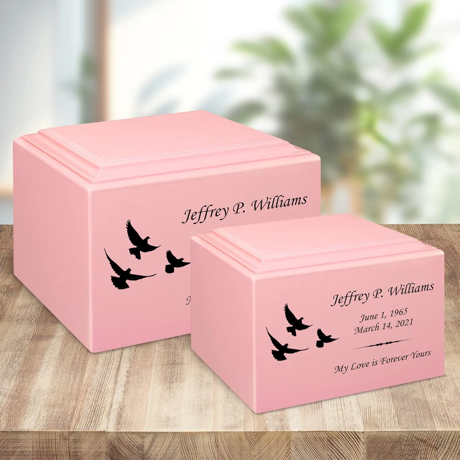 Stonewood Medium Custom Engraved Dove Cremation Urn for Human Ashes - Composite Wood Cremation Urn for Adult Ashes - 110 Cubic Inch Capacity - Personalization Included