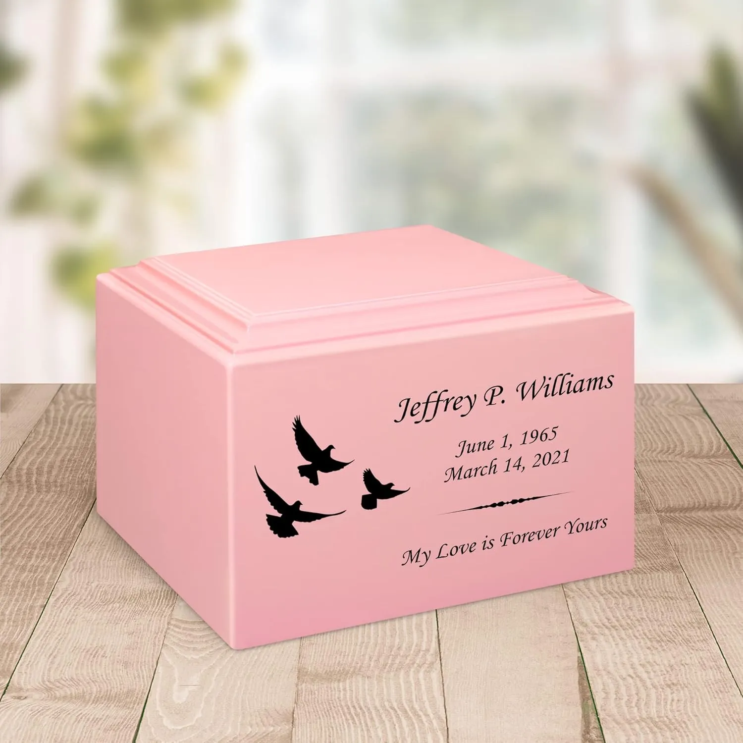 Stonewood Medium Custom Engraved Dove Cremation Urn for Human Ashes - Composite Wood Cremation Urn for Adult Ashes - 110 Cubic Inch Capacity - Personalization Included