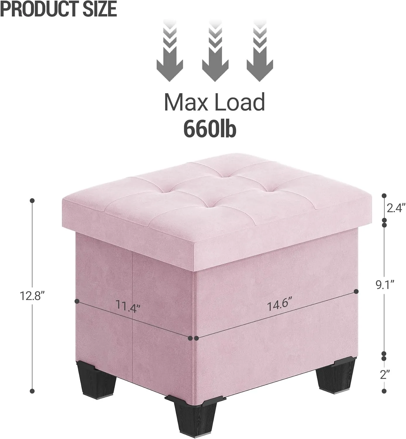 Storage Ottoman, Foldable Ottoman Foot Rest, Foot Stool, Bench with Storage, 660 lb Load Capacity, for Living Room, Bedroom, Dorm, Pink FSS10P01V2