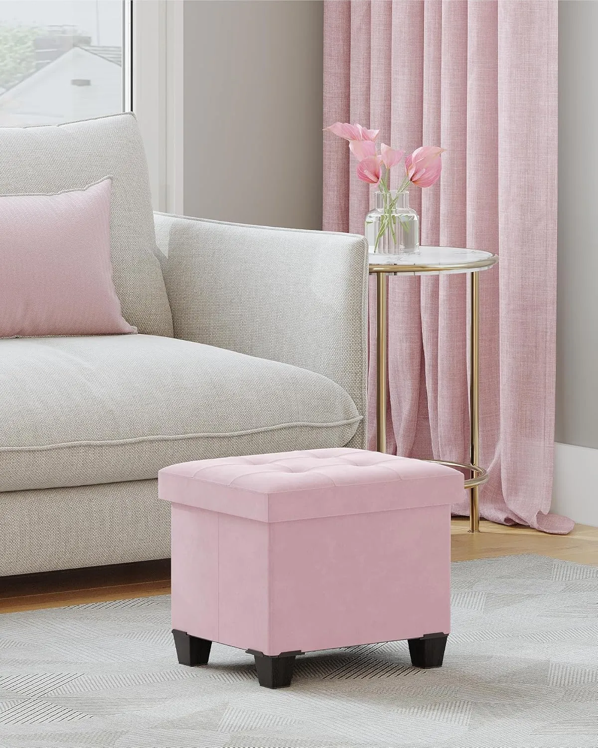 Storage Ottoman, Foldable Ottoman Foot Rest, Foot Stool, Bench with Storage, 660 lb Load Capacity, for Living Room, Bedroom, Dorm, Pink FSS10P01V2