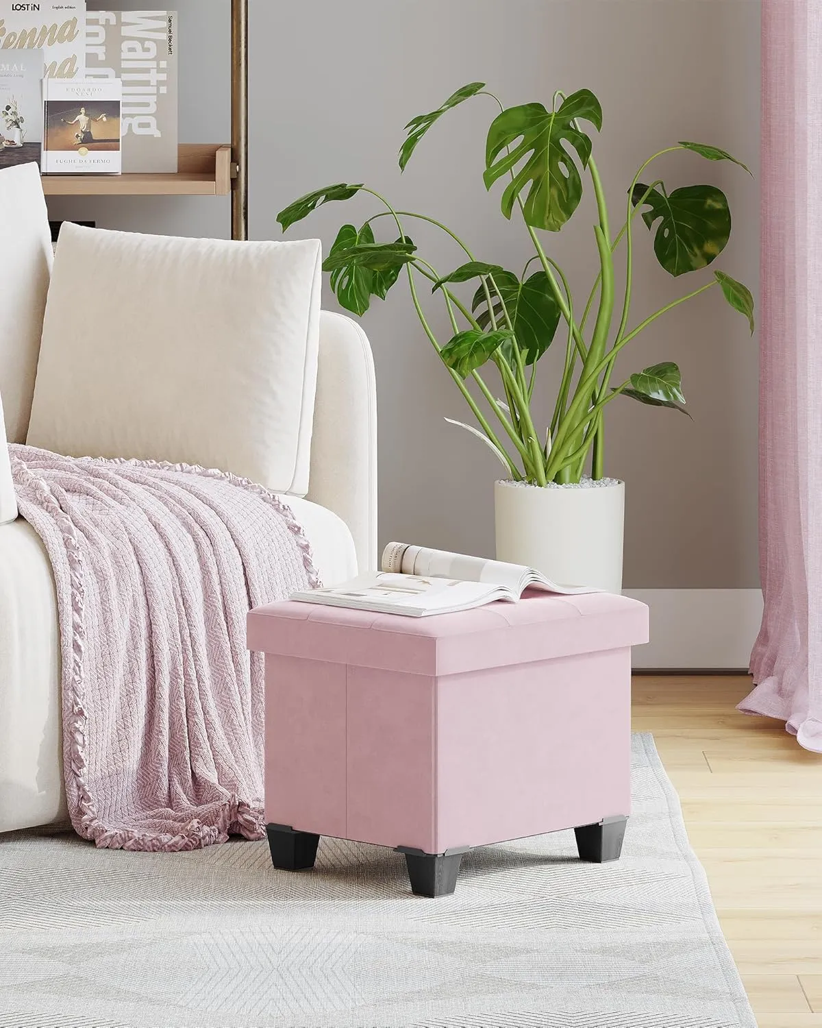 Storage Ottoman, Foldable Ottoman Foot Rest, Foot Stool, Bench with Storage, 660 lb Load Capacity, for Living Room, Bedroom, Dorm, Pink FSS10P01V2