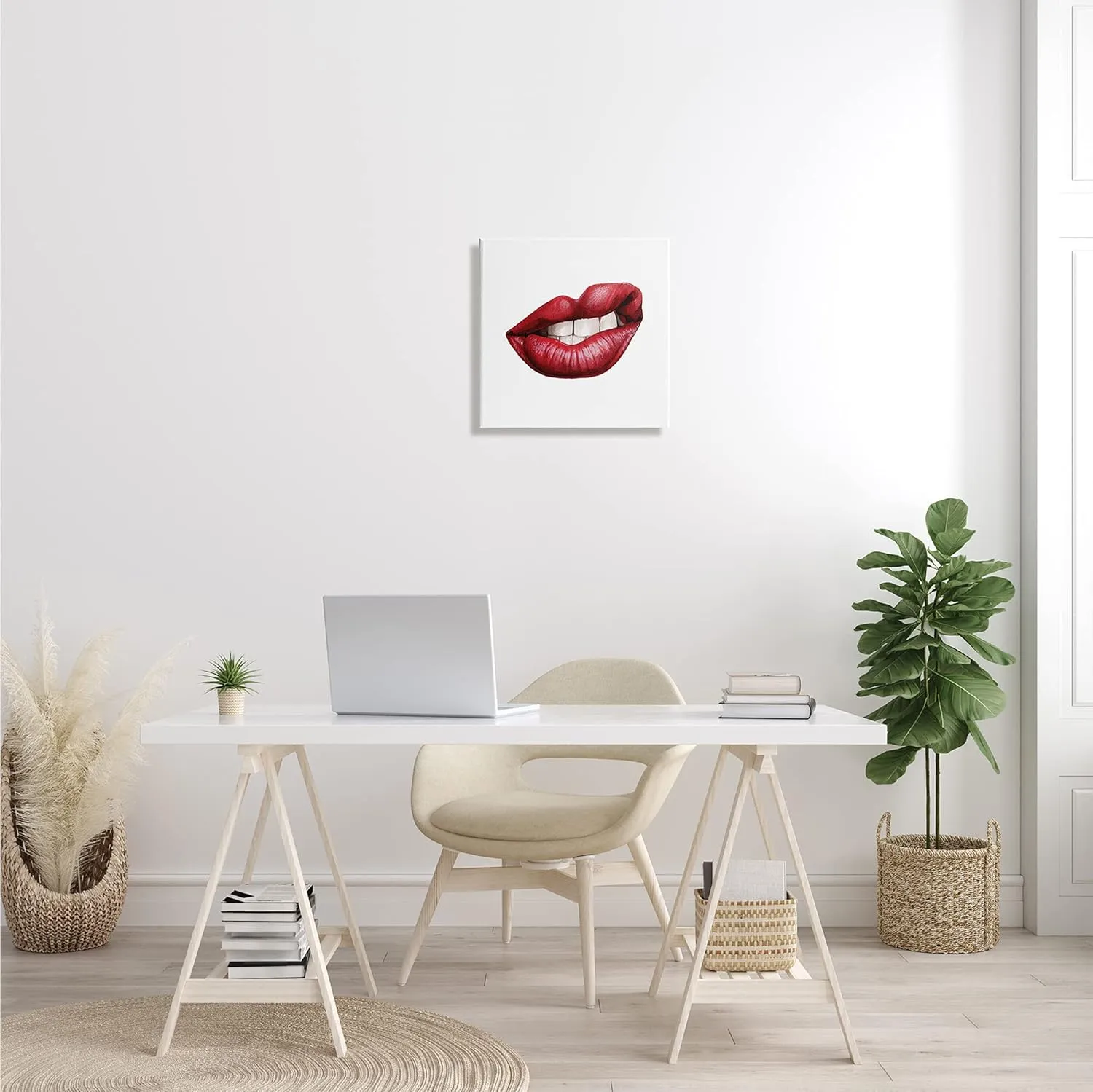 Stupell Industries Sneering Lips Bold Emotion Red Lipstick Teeth Canvas Wall Art, 17 x 17