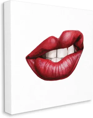 Stupell Industries Sneering Lips Bold Emotion Red Lipstick Teeth Canvas Wall Art, 17 x 17