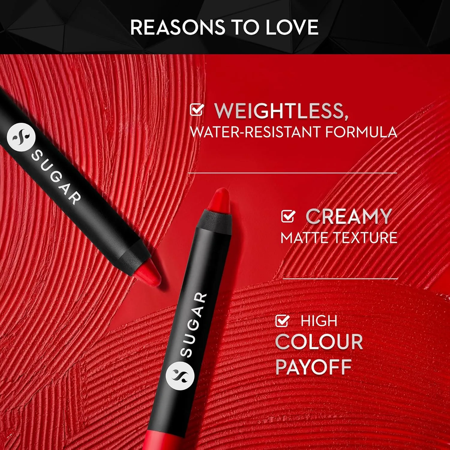 SUGAR Cosmetics Matte As Hell Crayon Lipstick35 Claire Redfield (Pure red) with SharpenerHighly pigmented, Creamy Texture, Long lasting Matte Finish