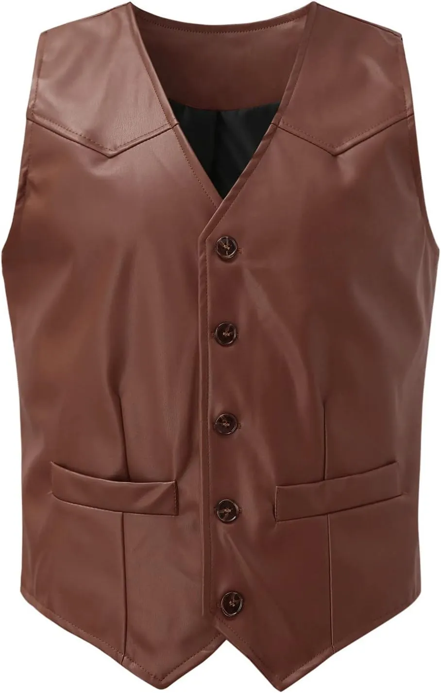 Suit Vest Leather V Neck Pocket Retro Color Vest Blouse With Button Brown Vest Linen Vest Men For Hunting Vest For