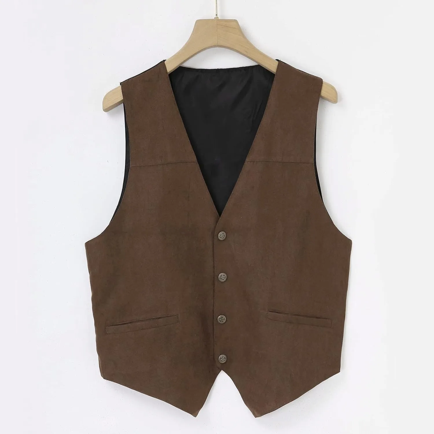 Suit Vest Leather V Neck Pocket Retro Color Vest Blouse With Button Brown Vest Linen Vest Men For Hunting Vest For