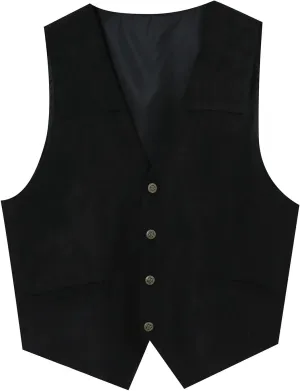 Suit Vest Leather V Neck Pocket Retro Color Vest Blouse With Button Brown Vest Linen Vest Men For Hunting Vest For