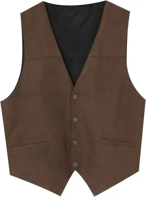 Suit Vest Leather V Neck Pocket Retro Color Vest Blouse With Button Brown Vest Linen Vest Men For Hunting Vest For