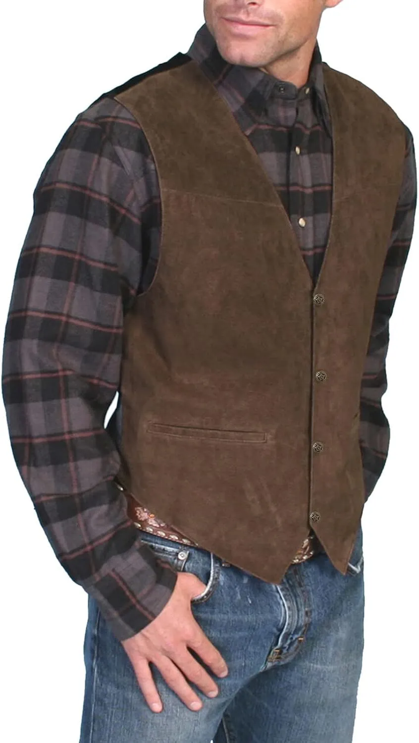 Suit Vest Leather V Neck Pocket Retro Color Vest Blouse With Button Brown Vest Linen Vest Men For Hunting Vest For