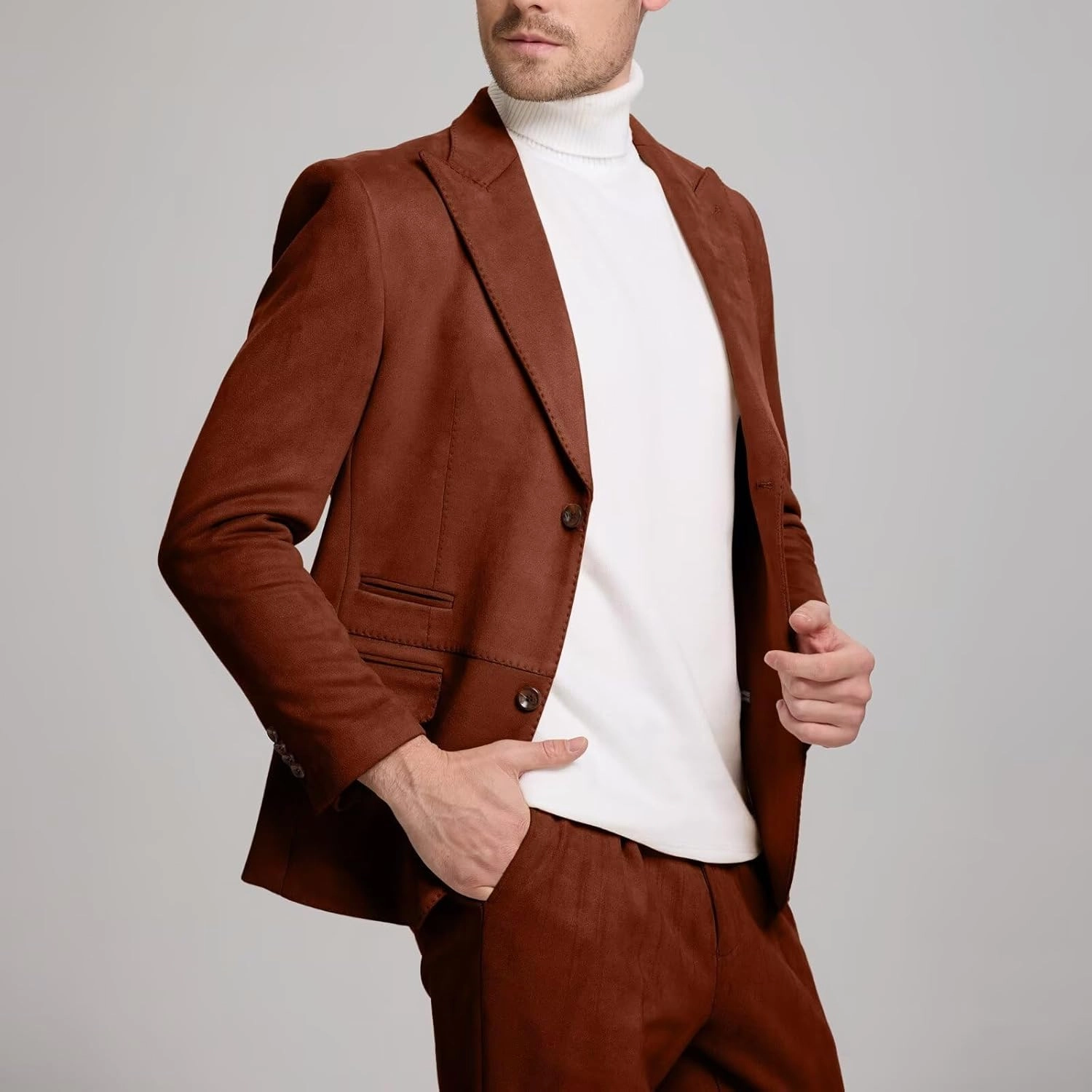 Suit for Men Suede 2 Piece Slim Fit Groomsmen Wedding Formal Tuxedo Suits Casual Velvet Blazer Jacket Dress Pants Sport Coat