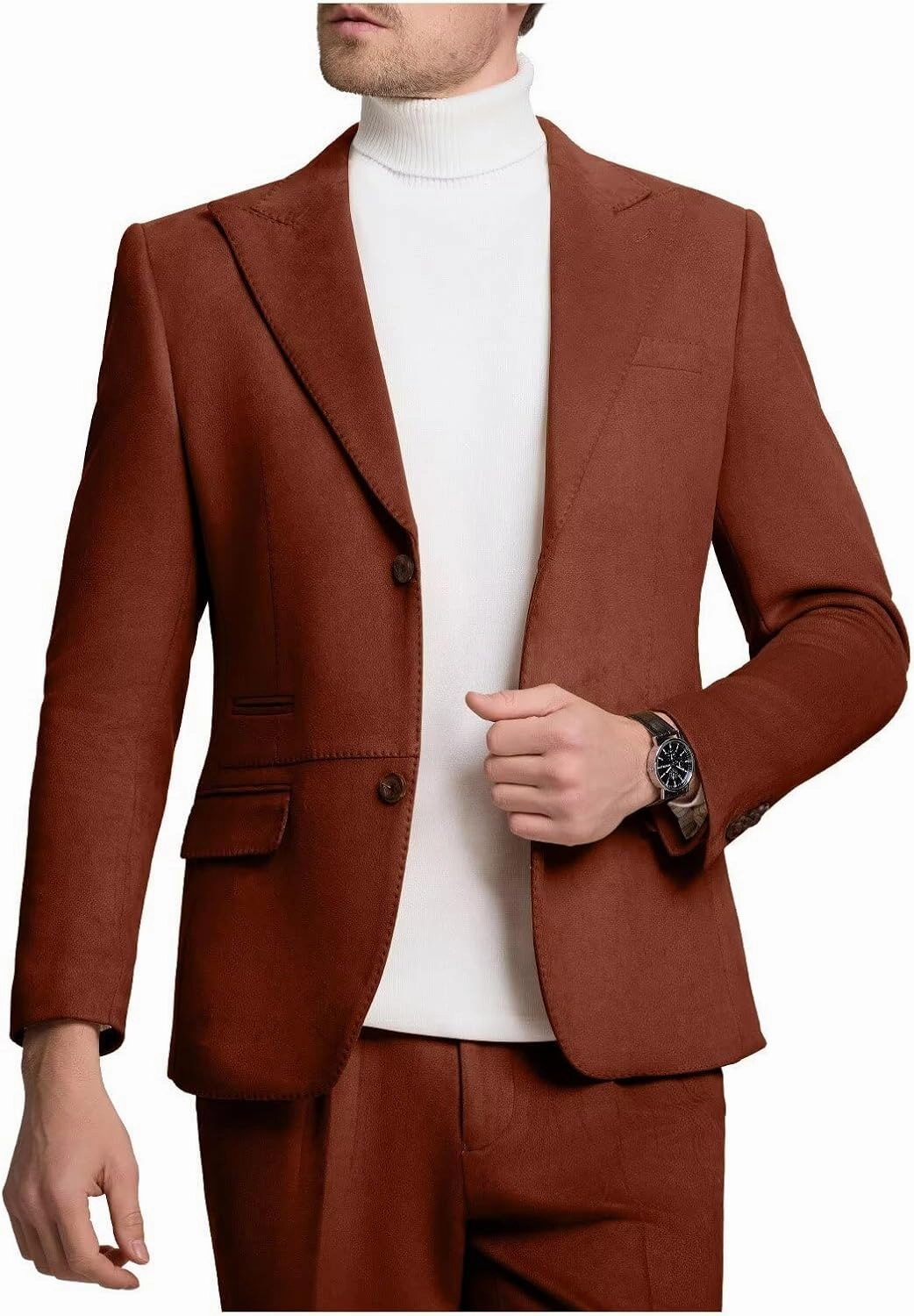 Suit for Men Suede 2 Piece Slim Fit Groomsmen Wedding Formal Tuxedo Suits Casual Velvet Blazer Jacket Dress Pants Sport Coat