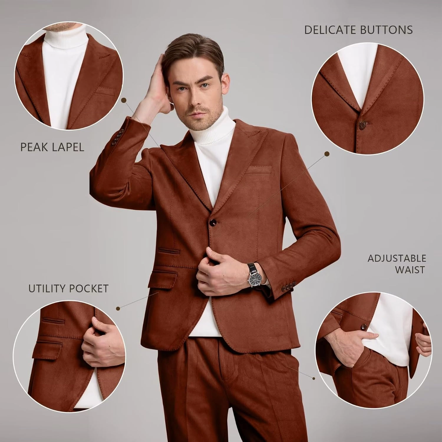 Suit for Men Suede 2 Piece Slim Fit Groomsmen Wedding Formal Tuxedo Suits Casual Velvet Blazer Jacket Dress Pants Sport Coat