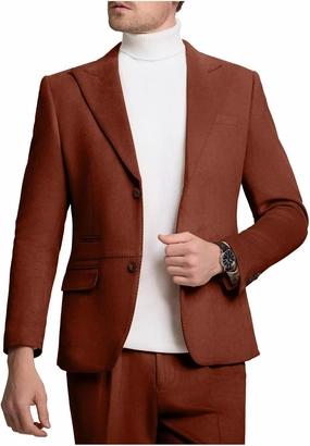 Suit for Men Suede 2 Piece Slim Fit Groomsmen Wedding Formal Tuxedo Suits Casual Velvet Blazer Jacket Dress Pants Sport Coat