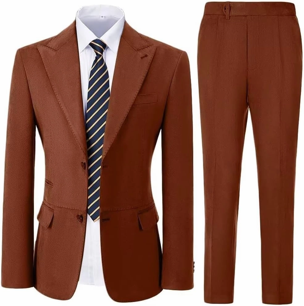 Suit for Men Suede 2 Piece Slim Fit Groomsmen Wedding Formal Tuxedo Suits Casual Velvet Blazer Jacket Dress Pants Sport Coat
