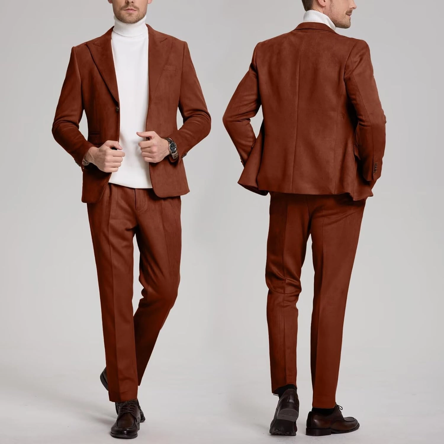 Suit for Men Suede 2 Piece Slim Fit Groomsmen Wedding Formal Tuxedo Suits Casual Velvet Blazer Jacket Dress Pants Sport Coat
