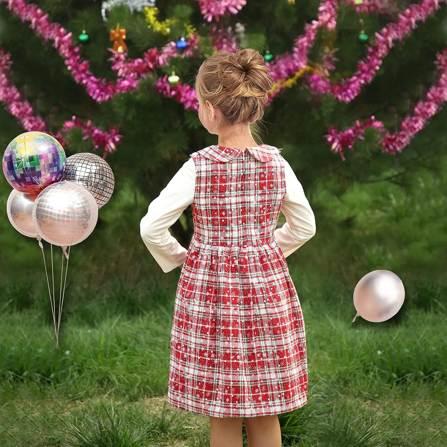 Sunny Fashion Girls Dress Christmas Hat Red Velvet Long Sleeve Holiday Size 4-14